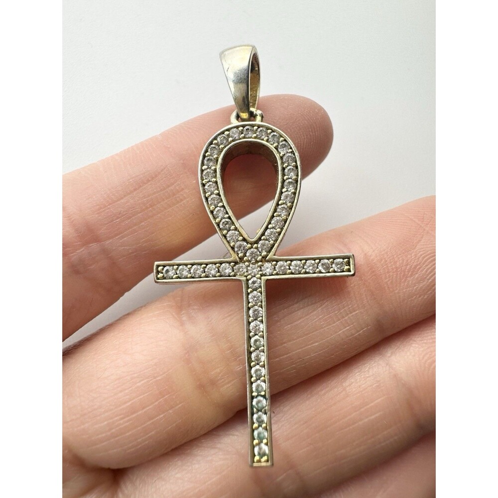 Ankh Cross Pendant Gold Tone Cubic Zirconia
